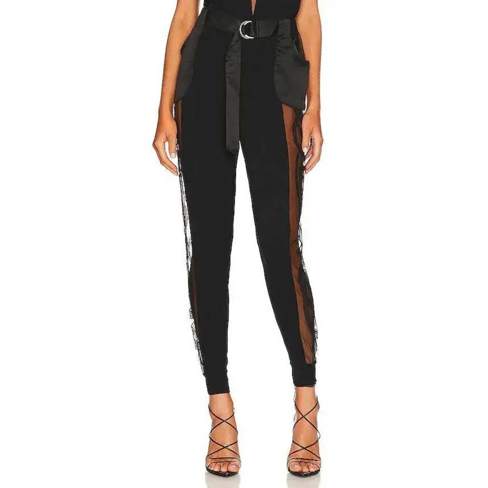 Thistle & Spire Women Jogger Pants Medium Black Medusa Sheer Lace Side Panels